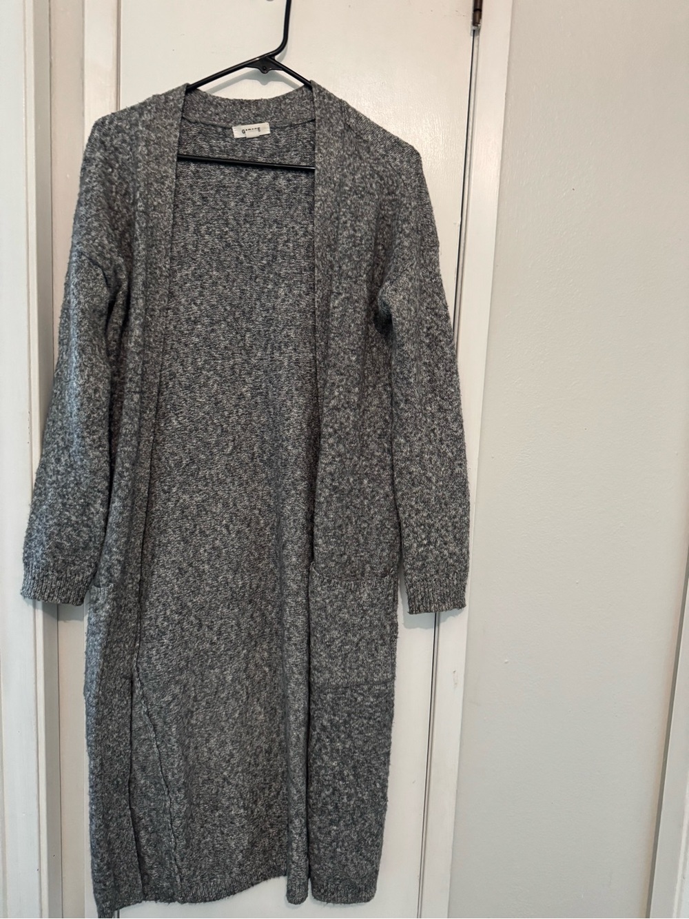 Garage Long Open-Front Gray Knit Cardigan